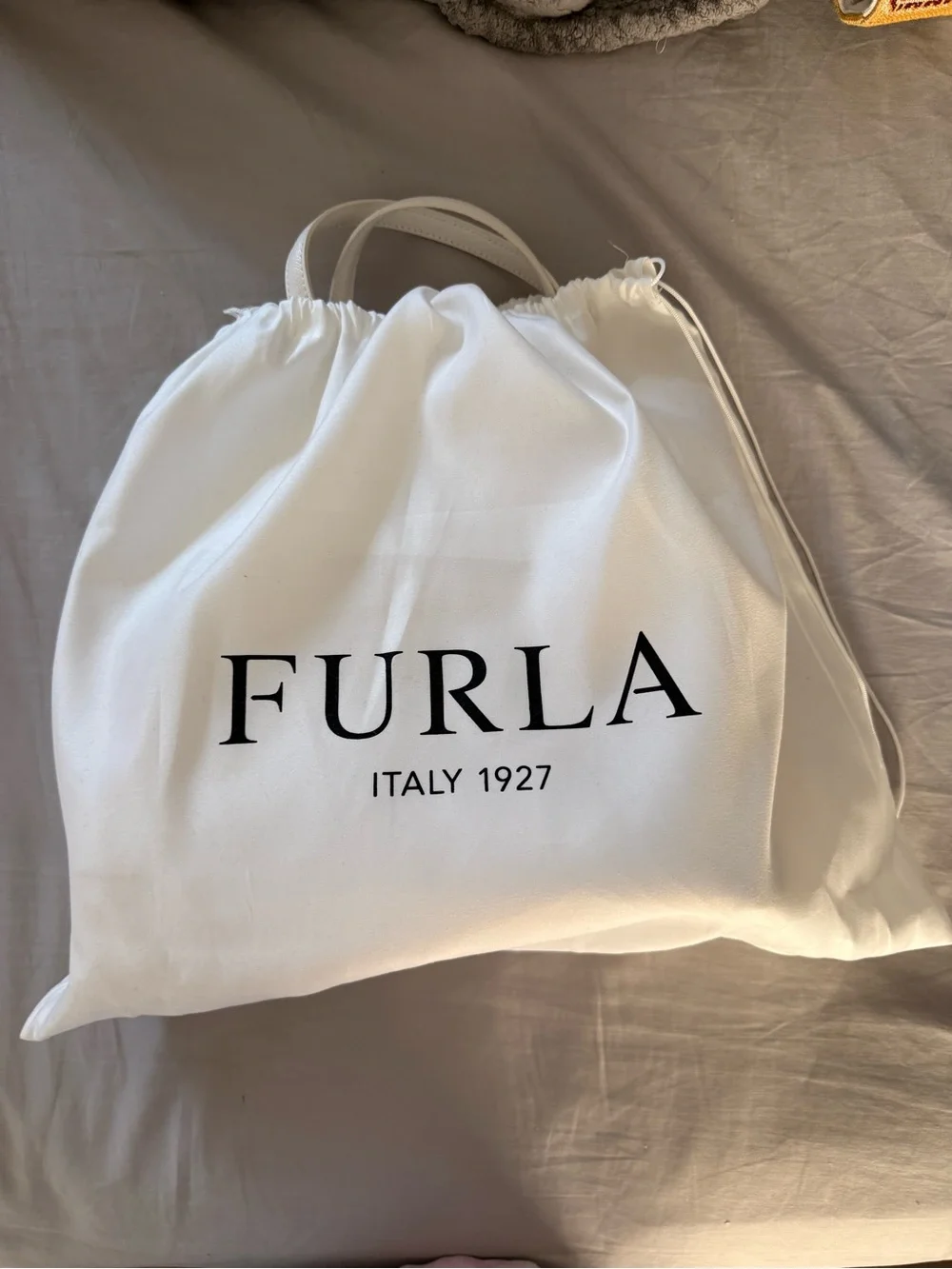 Furla Cream Leather Dome Satchel with Gold Hardware